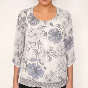 Silk Watercolour Laganlook GIUSY Blouse Floral Print Delicate Lace Hem Tunic